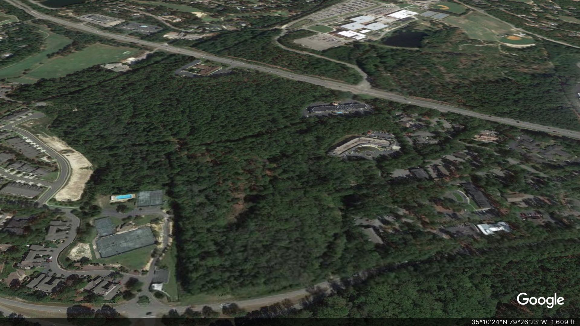 Ariel view of the Southern Pines property where a new apartment community is being developed